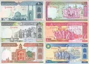 Iran - Set of 6 Notes - P-136c, 137k, 138f, 141i, 139b, and 134c - 1980's-90's dated Foreign Paper Money